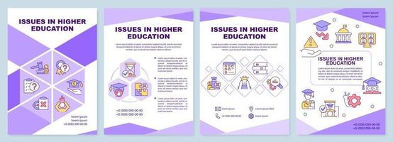 Issues in higher education purple brochure template. Leaflet design with linear icons. Editable 4 vector layouts for presentation, annual reports.