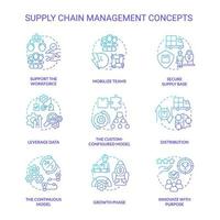 Supply chain management blue gradient concept icons set. Business process and service idea thin line color illustrations. Isolated symbols. vector