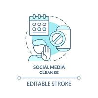 Social media cleanse turquoise concept icon. Way to break social networks addiction abstract idea thin line illustration. Isolated outline drawing. Editable stroke. vector