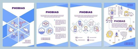 Phobias brochure template. Anxiety disorder. Fear and panic. Leaflet design with linear icons. 4 vector layouts for presentation, annual reports.