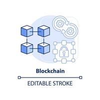 icono de concepto azul claro de blockchain. Ilustración de línea delgada de idea abstracta de habilidad independiente que paga más. datos encriptados. dibujo de contorno aislado. trazo editable. vector