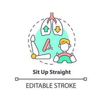 Sit up straight concept icon. Proper position while driving. Road trip tip abstract idea thin line illustration. Isolated outline drawing. Editable stroke. vector