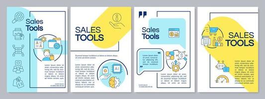 Sales tools blue and yellow brochure template. Promotion and marketing. Leaflet design with linear icons. Editable 4 vector layouts for presentation, annual reports.