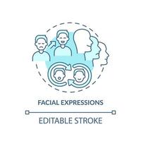 Facial expressions turquoise concept icon. Nonverbal communication example abstract idea thin line illustration. Isolated outline drawing. Editable stroke. vector