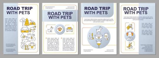 Road trip with pets grey brochure template. Car travel. Leaflet design with linear icons. Editable 4 vector layouts for presentation, annual reports.