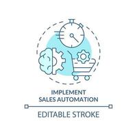 Implement sales automation turquoise concept icon. Selling trend abstract idea thin line illustration. Boost performance. Isolated outline drawing. Editable stroke. vector