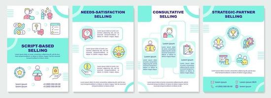 Selling strategies mint brochure template. Trends in marketing. Leaflet design with linear icons. Editable 4 vector layouts for presentation, annual reports.