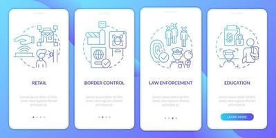 Biometric technology implementation blue gradient onboarding mobile app screen. Walkthrough 4 steps graphic instructions with linear concepts. UI, UX, GUI template. vector