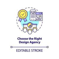 elija el icono de concepto de agencia de diseño correcto. construcción de sitio web profesional idea abstracta ilustración de línea delgada. dibujo de contorno aislado. trazo editable. vector