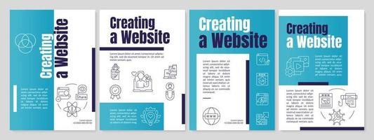 Building professional website turquoise brochure template. Visualization. Leaflet design with linear icons. Editable 4 vector layouts for presentation, annual reports.