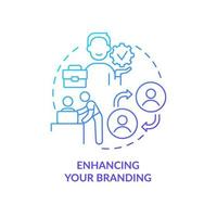 Enhancing your branding blue gradient concept icon. Employee experience. Onboarding challenge abstract idea thin line illustration. Isolated outline drawing. vector