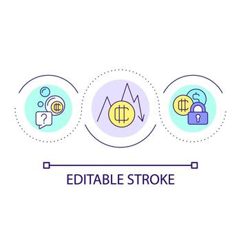 Falling of crypto stock exchange loop concept icon. Virtual currency safety. Untruthful funds abstract idea thin line illustration. Isolated outline drawing. Editable stroke. vector