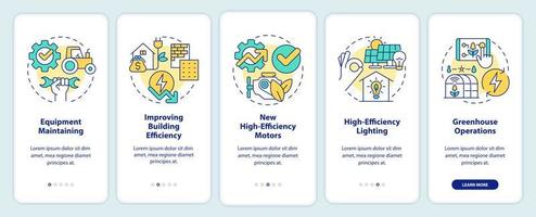 Farm energy efficiency onboarding mobile app screen. Walkthrough 5 steps editable graphic instructions with linear concepts. UI, UX, GUI template. vector