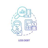 Less debt blue gradient concept icon. Deficit and shortage accumulation. Balanced budget requirement abstract idea thin line illustration. Isolated outline drawing. vector