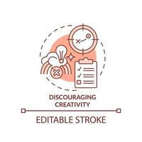 Discouraging creativity red concept icon. Disadvantage of business planning abstract idea thin line illustration. Isolated outline drawing. Editable stroke. vector