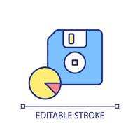 Disk storage RGB color icon. Diskette capacity and storage space. Magnetic memory device. Isolated vector illustration. Simple filled line drawing. Editable stroke.