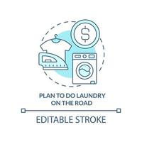 Plan to do laundry on road turquoise concept icon. Keep clothes clean. Road trip tip abstract idea thin line illustration. Isolated outline drawing. Editable stroke. vector