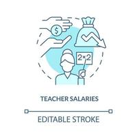 Teacher salaries turquoise concept icon. Decreasing compensations. Education issue abstract idea thin line illustration. Isolated outline drawing. Editable stroke. vector