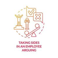 Taking sides in employee arguing red gradient concept icon. Unethical behavior abstract idea thin line illustration. Handle arguments at work. Isolated outline drawing. vector