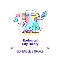 Ecological city theory concept icon. Sustainability in urban planning abstract idea thin line illustration. Ecocity. Isolated outline drawing. Editable stroke. vector