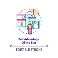 Full advantage of sun concept icon. Sustainable architecture principle abstract idea thin line illustration. Solar panel. Isolated outline drawing. Editable stroke. vector