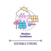 icono de concepto de condiciones climáticas. energía neta cero edificio punto débil idea abstracta ilustración de línea delgada. eficiencia del panel. dibujo de contorno aislado. trazo editable. vector