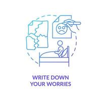 Write down your worries blue gradient concept icon. Sleep pattern therapy. Improving mental health abstract idea thin line illustration. Isolated outline drawing. vector