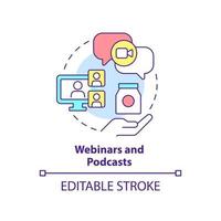 Webinars and podcasts concept icon. Sales trend abstract idea thin line illustration. Increasing company profitability. Isolated outline drawing. Editable stroke.