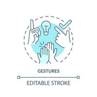 Gestures turquoise concept icon. Nonverbal communication abstract idea thin line illustration. Emphasize aspects of speech. Isolated outline drawing. Editable stroke. vector