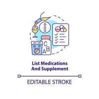 List medications and supplement concept icon. Before appointment with therapist abstract idea thin line illustration. Isolated outline drawing. Editable stroke. vector