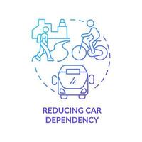 Reducing car dependency blue gradient concept icon. Sustainability in urban planning abstract idea thin line illustration. Car-sharing. Isolated outline drawing. vector