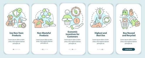 Zero waste business principles onboarding mobile app screen. Walkthrough 5 steps editable graphic instructions with linear concepts. UI, UX, GUI template. vector