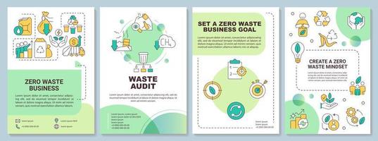 Zero waste business strategies green brochure template. Mindset. Leaflet design with linear icons. Editable 4 vector layouts for presentation, annual reports.