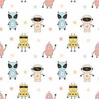 Cute robot. Seamless pattern for tailoring. Printing on fabric and wrapping paper. Monster. vector