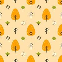 Autumn forest. Seamless pattern for sewing clothes and printing on fabric. Trees. Spruce and birch. Vector illustration.