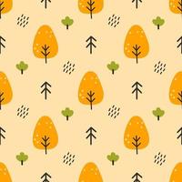 Autumn forest. Seamless pattern for sewing clothes and printing on fabric. Trees. Spruce and birch. Vector illustration.