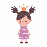 linda princesa con hermoso peinado. niña en vestido. corona en la cabeza. personaje divertido ilustración para niños. vivero de carteles. vector