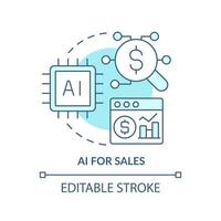 AI for sales turquoise concept icon. Selling trend abstract idea thin line illustration. Machine learning. Boost revenue. Isolated outline drawing. Editable stroke. vector