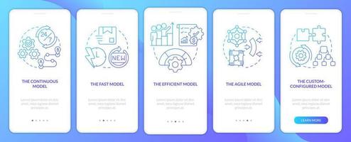 Supply chain models blue gradient onboarding mobile app screen. Industry walkthrough 5 steps graphic instructions with linear concepts. UI, UX, GUI template. vector