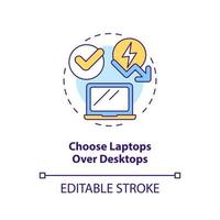 Choose laptops over desktops concept icon. Screen size. Energy efficiency at work abstract idea thin line illustration. Isolated outline drawing. Editable stroke. vector