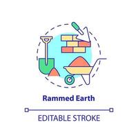 Rammed earth concept icon. Alternative building resource abstract idea thin line illustration. Low environmental impact. Isolated outline drawing. Editable stroke. vector