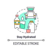 Stay hydrated concept icon. Drinking plenty of water. Road trip tip abstract idea thin line illustration. Isolated outline drawing. Editable stroke. vector