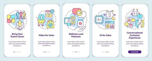 Sales trends onboarding mobile app screen. Marketing development walkthrough 5 steps editable graphic instructions with linear concepts. UI, UX, GUI template. vector