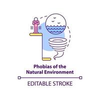 Phobias of natural environment concept icon. Anxiety disorder. Specific phobias abstract idea thin line illustration. Isolated outline drawing. Editable stroke. vector