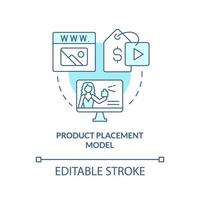 Product placement model turquoise concept icon. Brand mention. Creator business model abstract idea thin line illustration. Isolated outline drawing. Editable stroke. vector