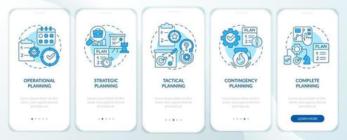Types of plans blue onboarding mobile app screen. Business development walkthrough 5 steps editable graphic instructions with linear concepts. UI, UX, GUI template. vector