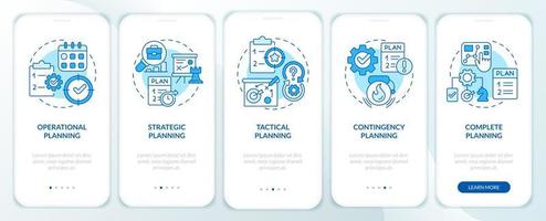 tipos de planes pantalla de aplicación móvil de incorporación azul. tutorial de desarrollo empresarial 5 pasos instrucciones gráficas editables con conceptos lineales. interfaz de usuario, ux, plantilla de interfaz gráfica de usuario. vector