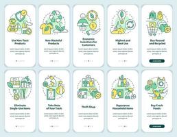 Zero waste living and business onboarding mobile app screen set. Walkthrough 5 steps editable graphic instructions with linear concepts. UI, UX, GUI template. vector