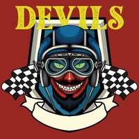 Vector Illustration of Red Devil as A Biker in Vintage Style