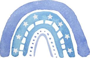 Watercolor nursery blue rainbow in scandinavian boho style for baby boy. vector